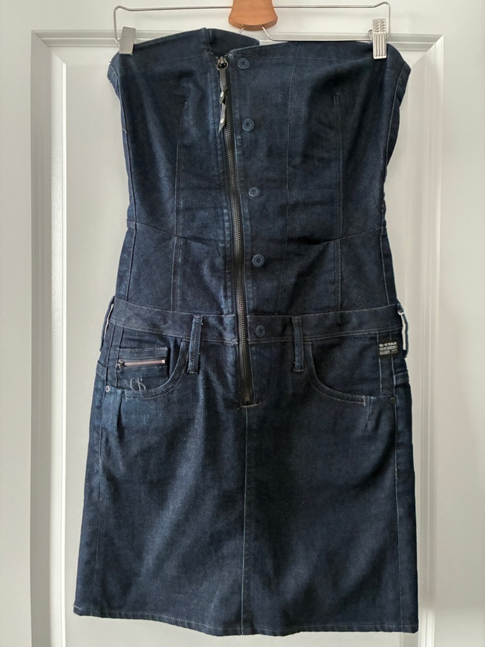G-Star RAW Size M Vintage Y2K Strapless Denim Dress - Dark Blue - Picture 2 of 8